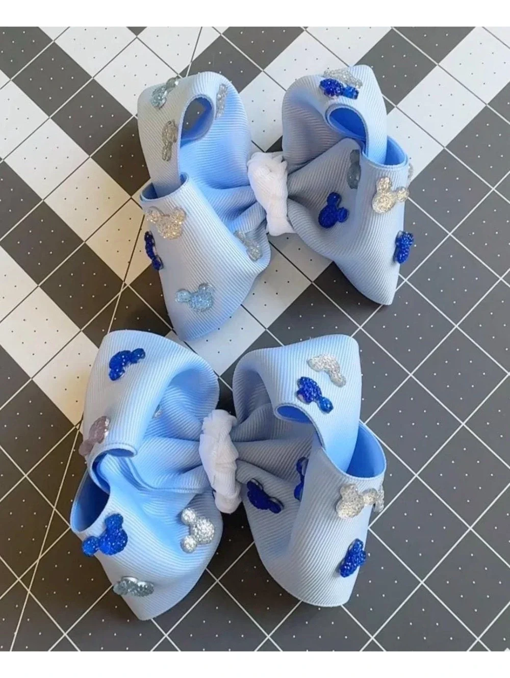 Blue Mouse Inspired Piggy Hair Bows | 4 Inch Boutique Bow Set |